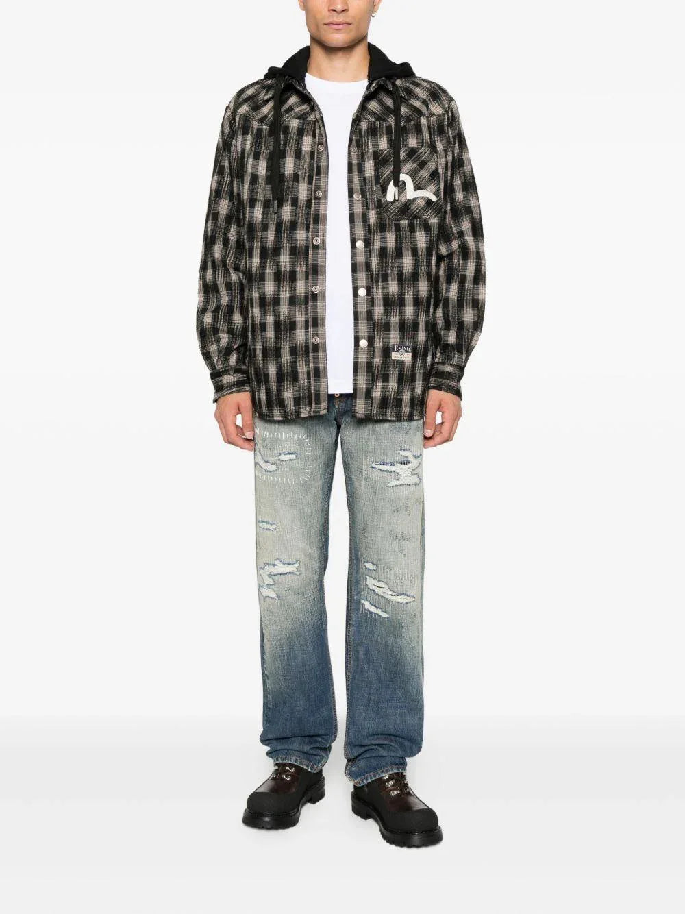 Jeans indaco con effetto vissuto e patchwork - Preludio Moda