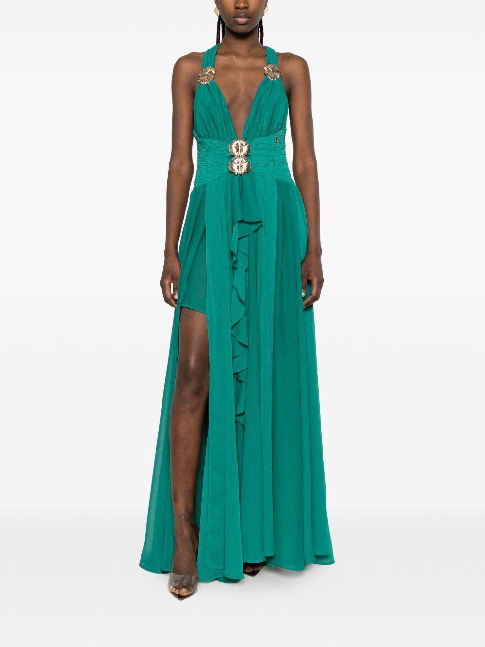 Abito lungo in poliammide scollo halter WS00901 VERDE BABYLON COLLECTION