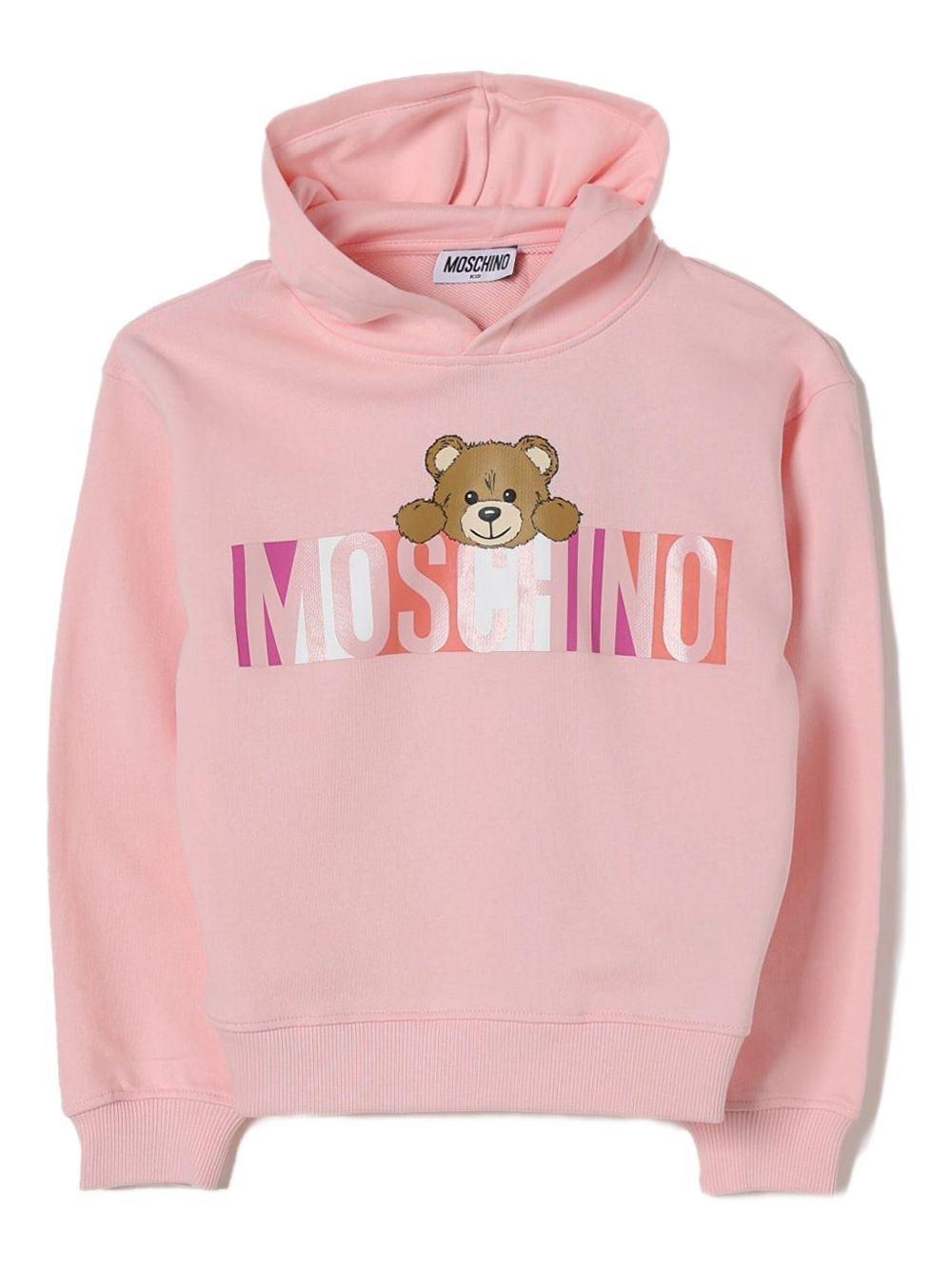 Felpa rosa chiaro logo lettering e teddy