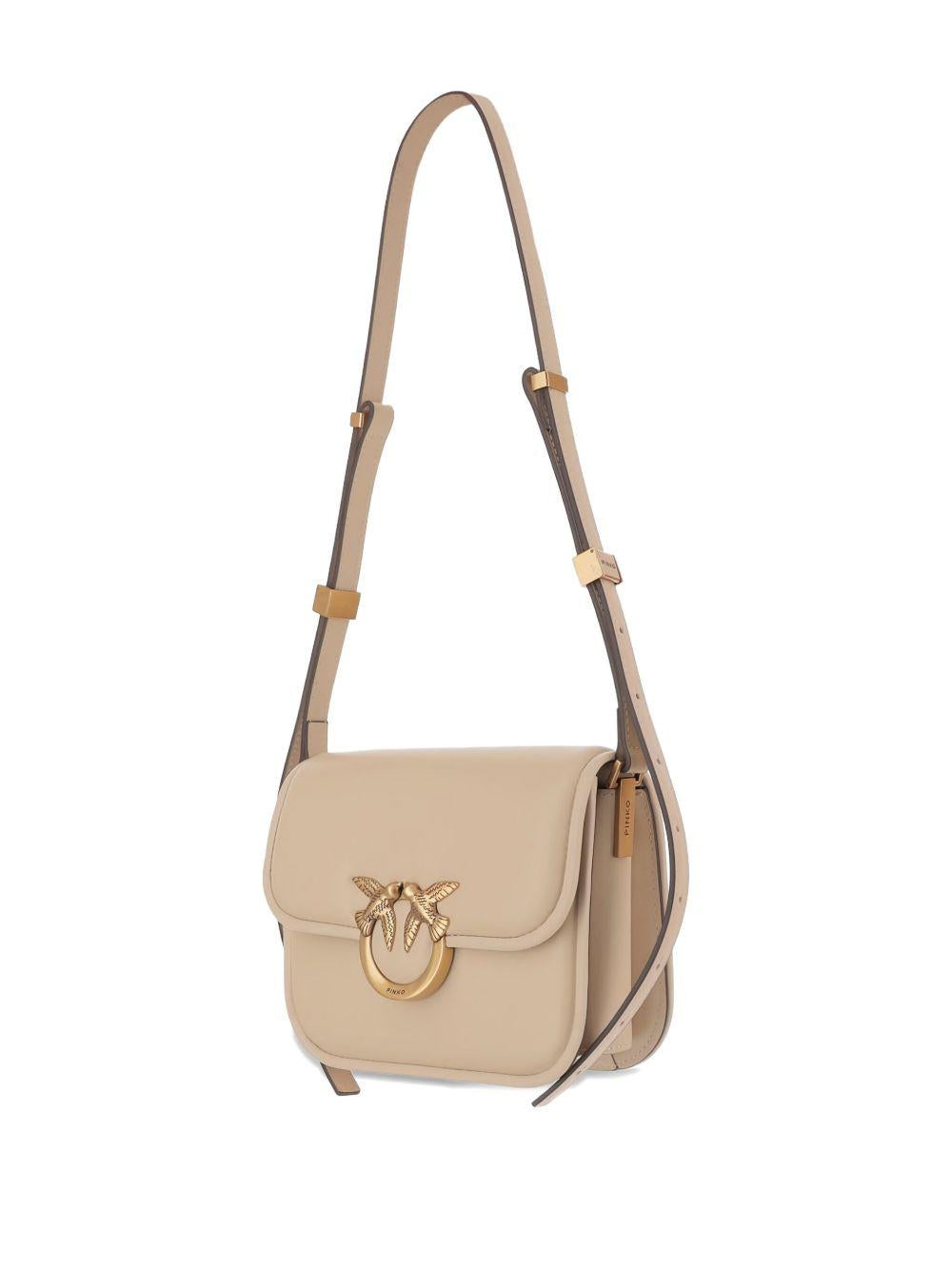 Borsa a spalla Love Birds beige con dettagli dorati 104297A26L C50Q PINKO