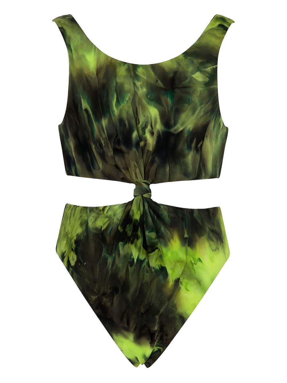 Costume intero giallo fluo con stampa sfumata nera