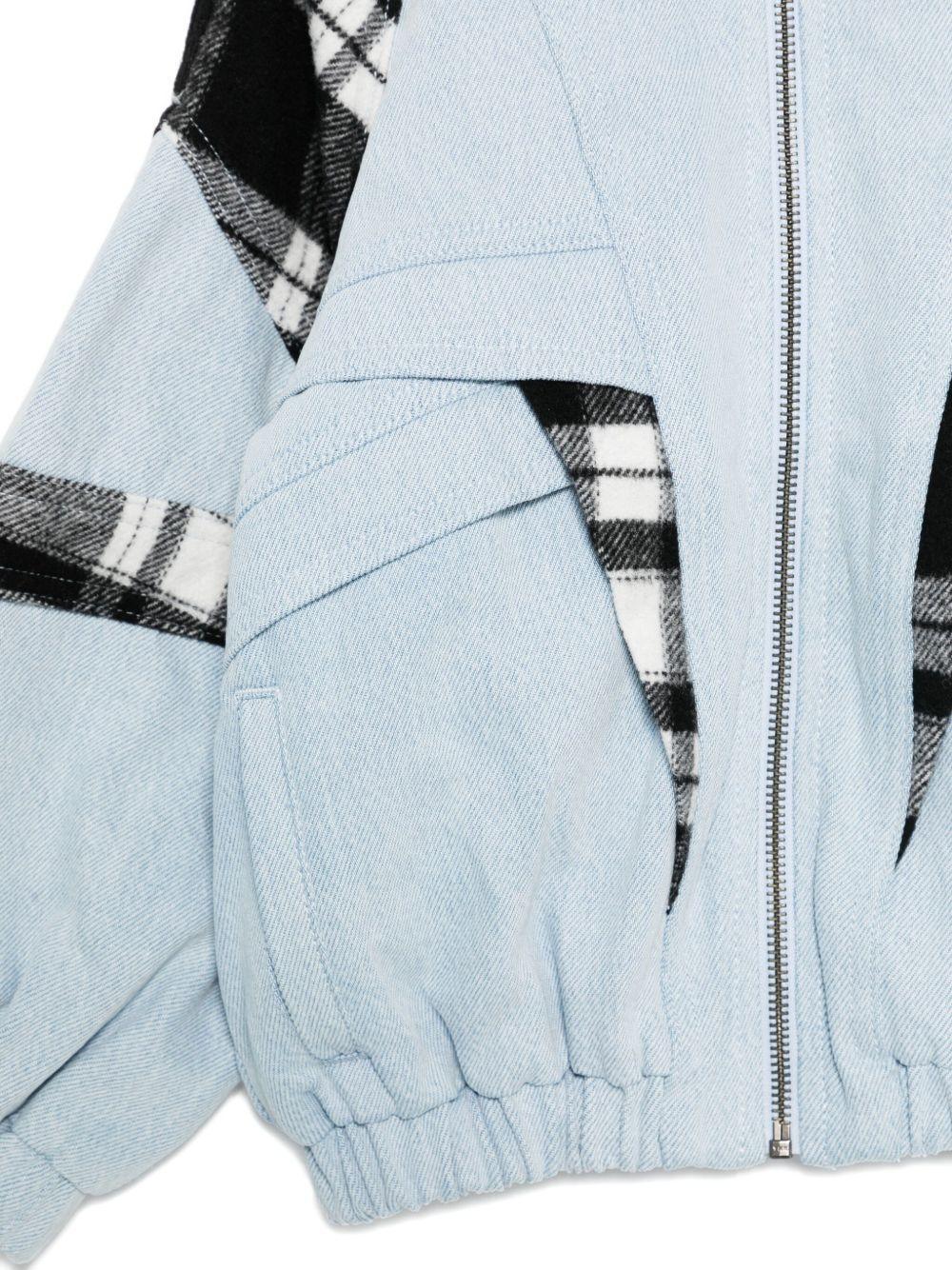 Giacca Azzurra con Inserti a Quadri - Preludio Moda