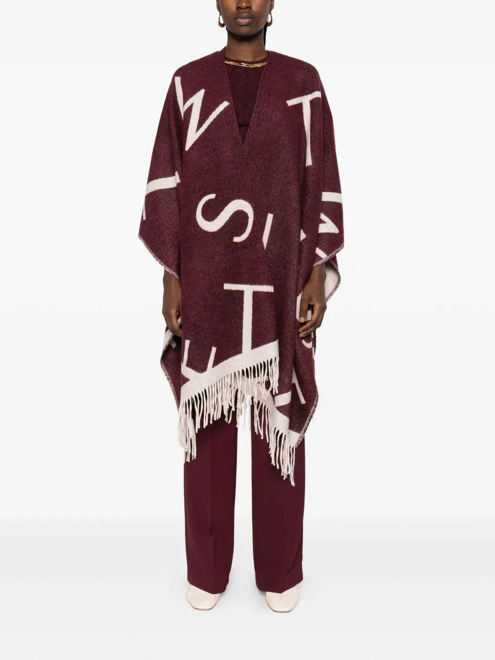 Mantella Borgogna con Stampa e Frange - Preludio Moda