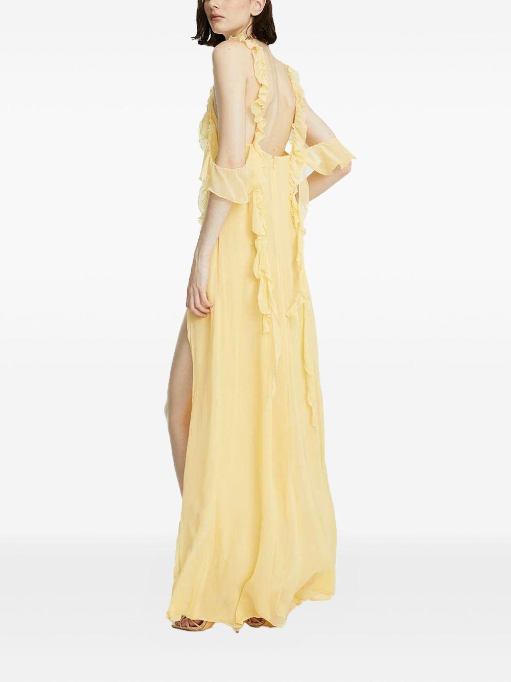 Abito giallo in crepe lungo con dettagli in rushes