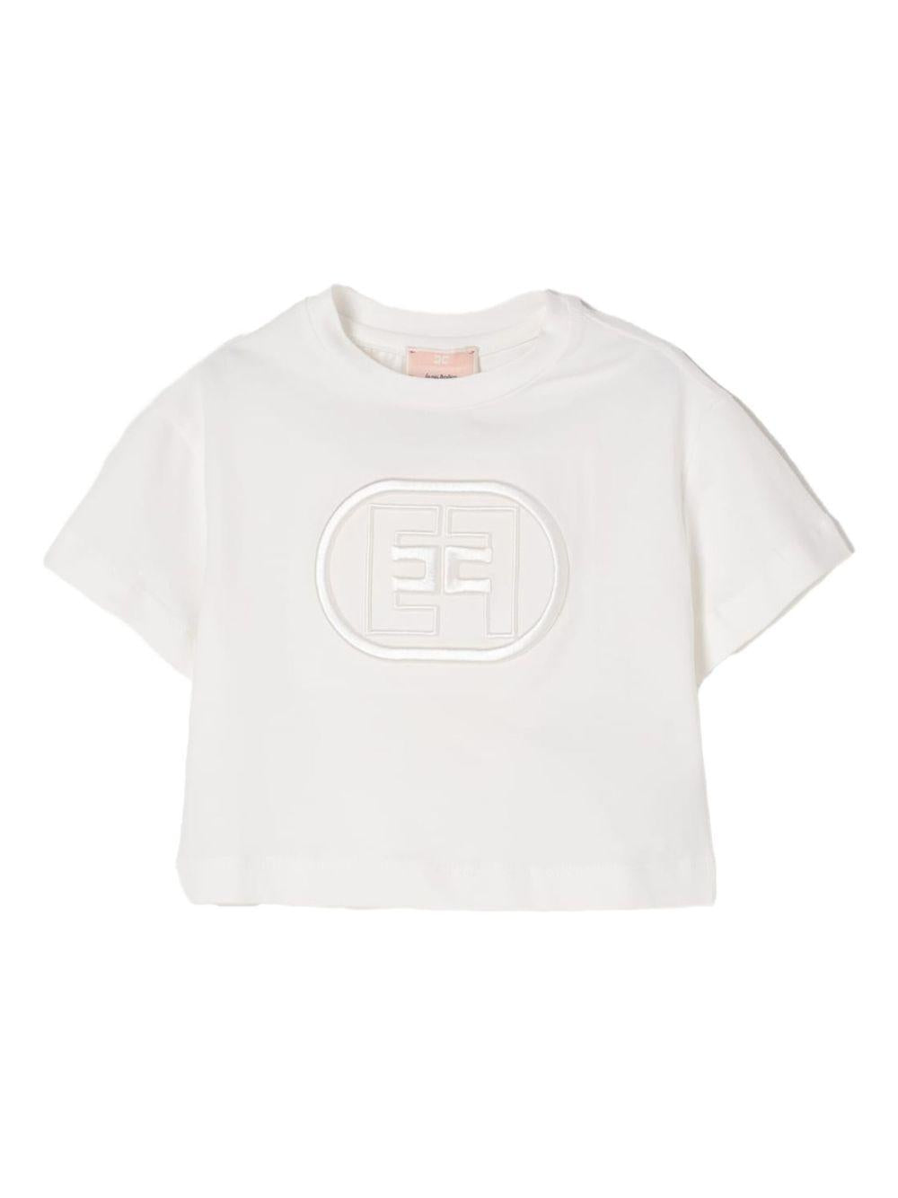 T-shirt panna ricamo logo monogram tono su tono neonata