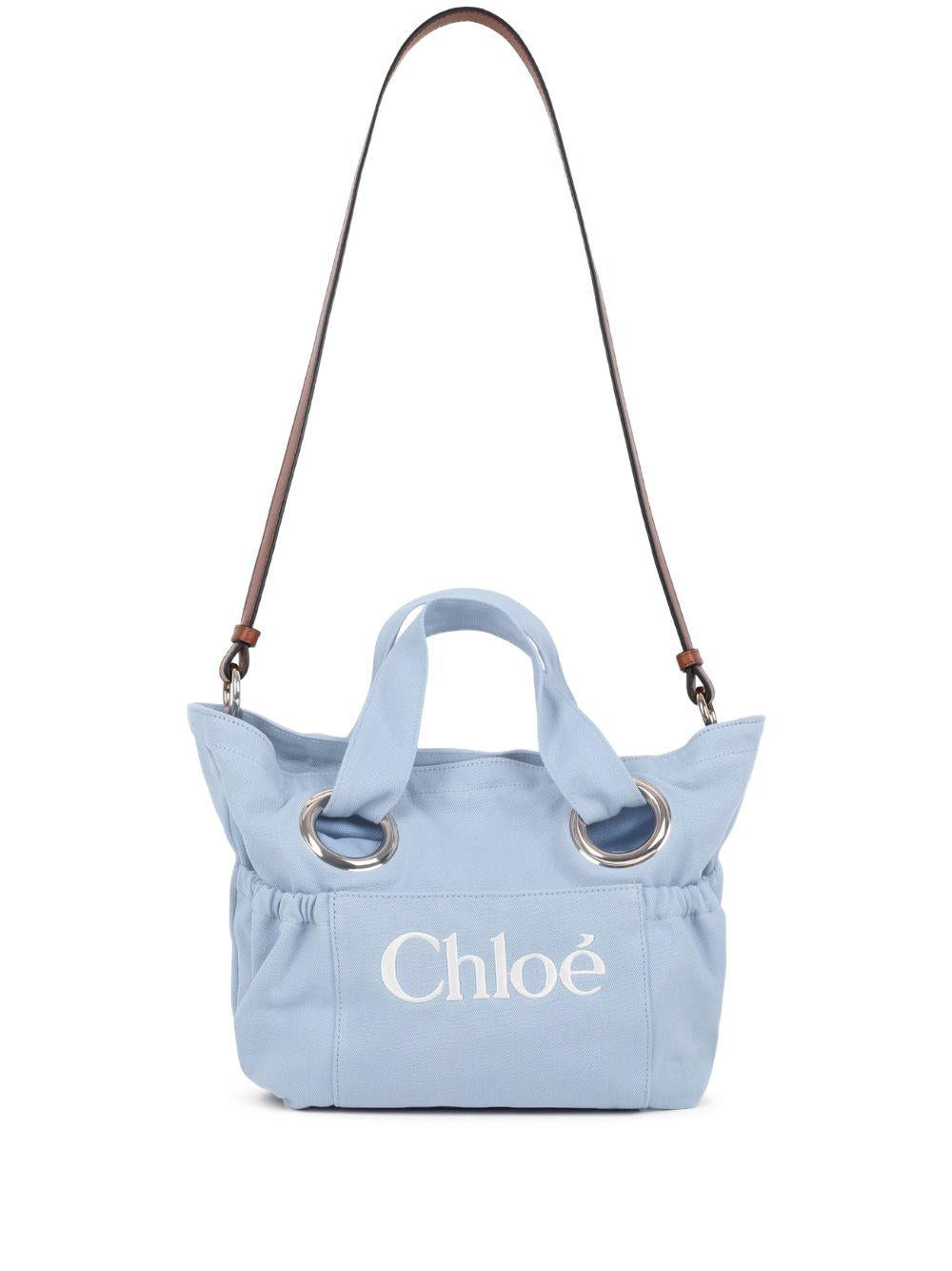 Borsa a spalla in cotone ecru con tracolla C20872 821 CHLOE KIDS