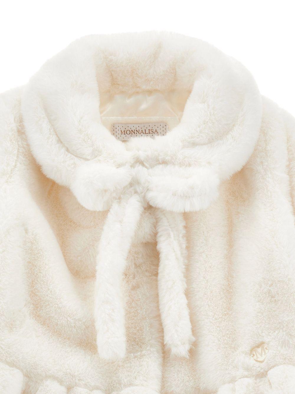 Giacca panna in pelliccia sintetica con colletto nodo 73F1006033 0001 MONNALISA KIDS