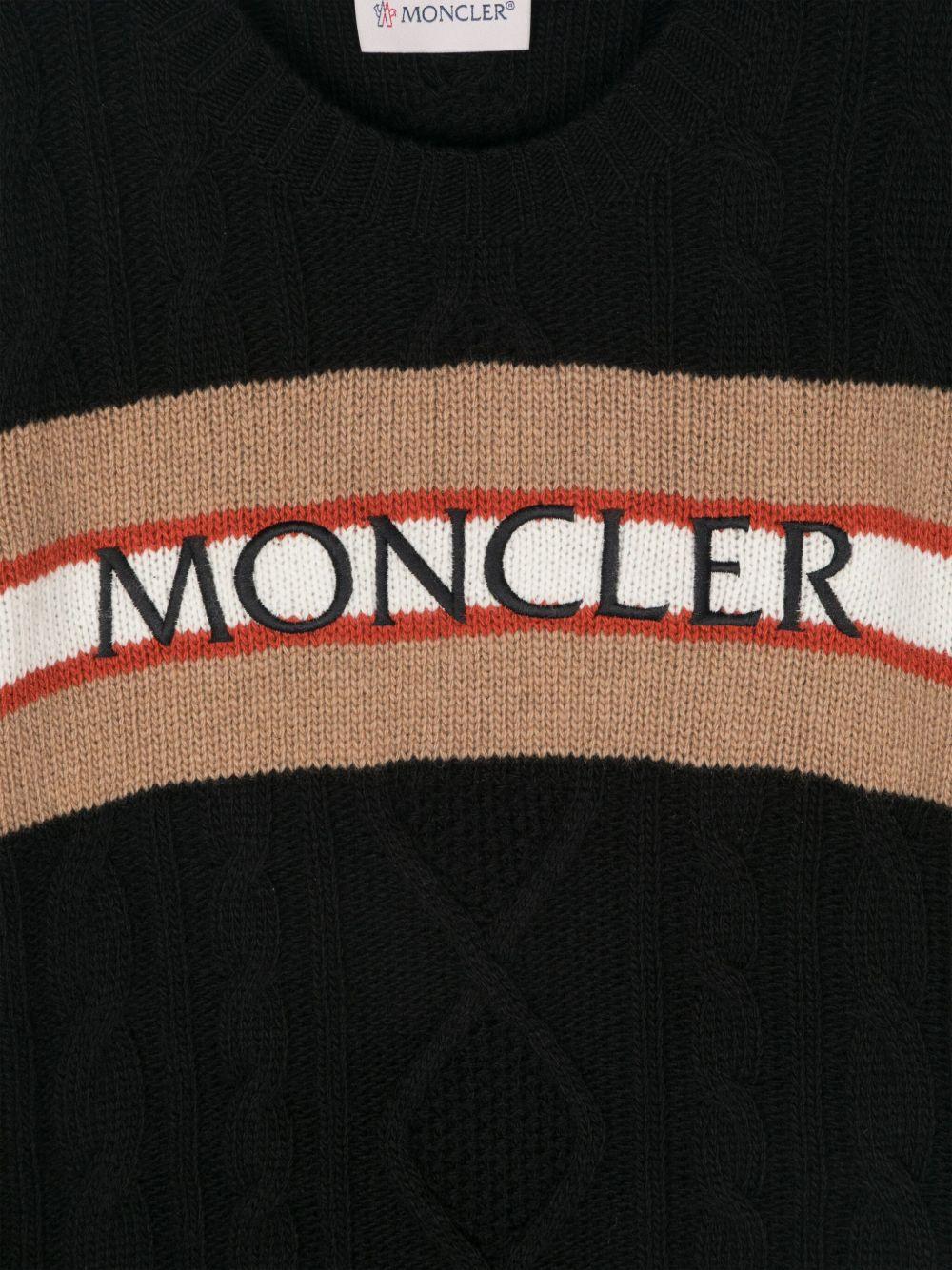 Maglione nero banda con logo ricamato 9549C00004M1241 999 MONCLER KIDS
