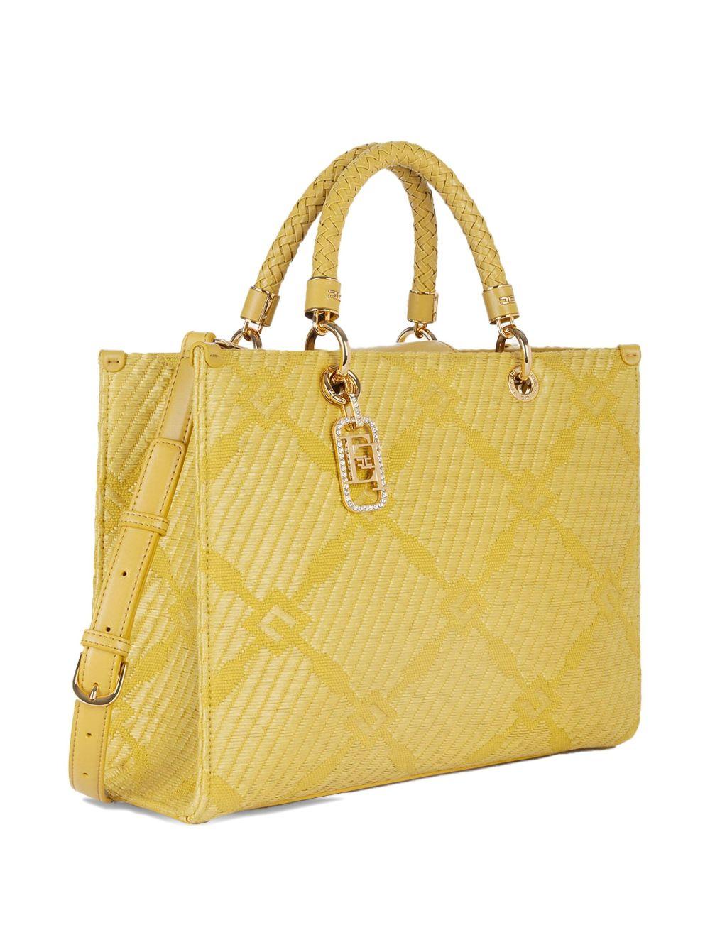 Borsa Tote media in jacquard con charms curry