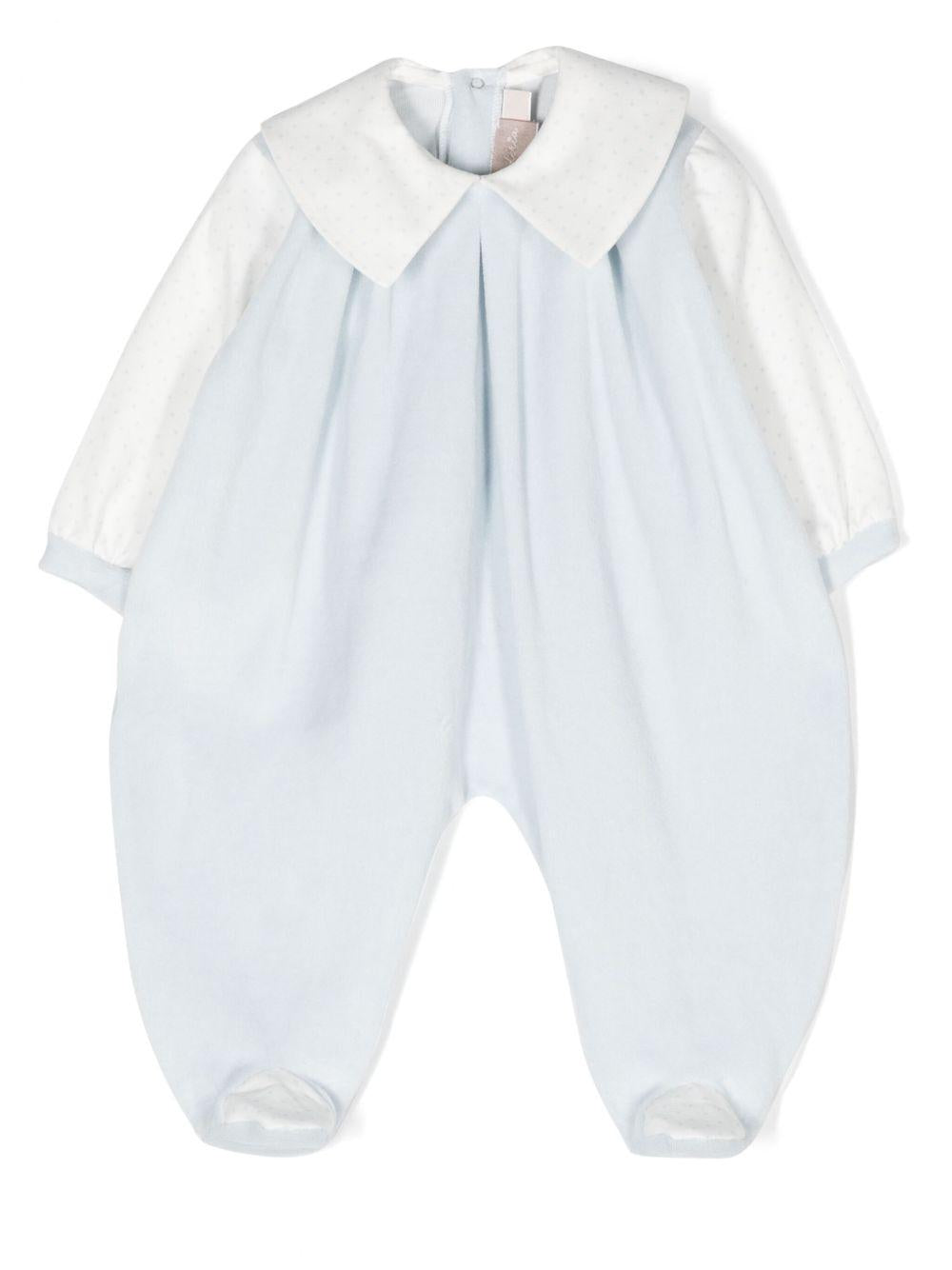 Tutina neonato azzurra con dettagli pois - Preludio Moda