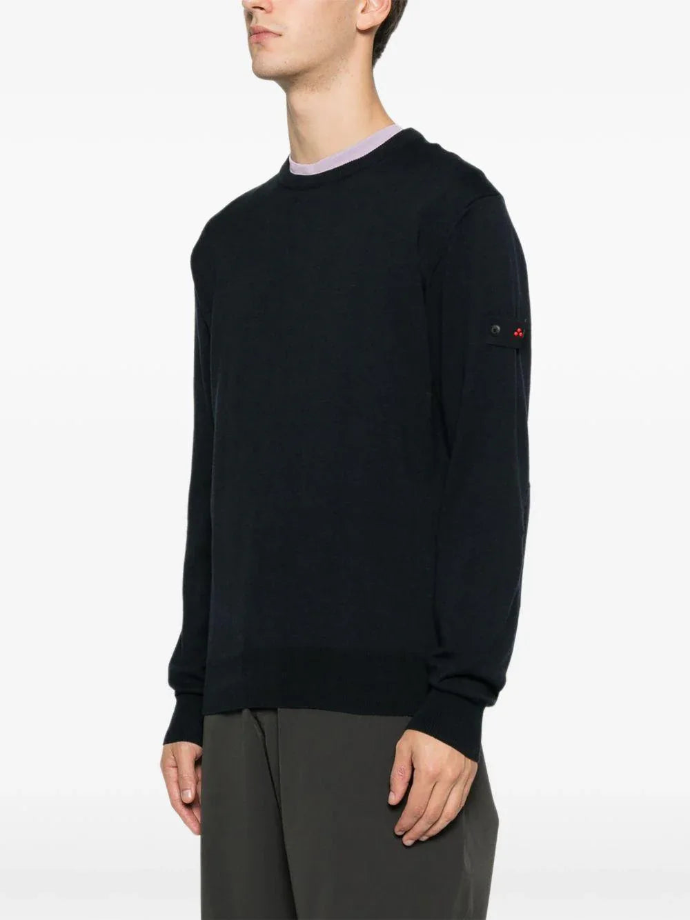 Maglione blu a collo giro con rifiniture a scanale - Preludio Moda