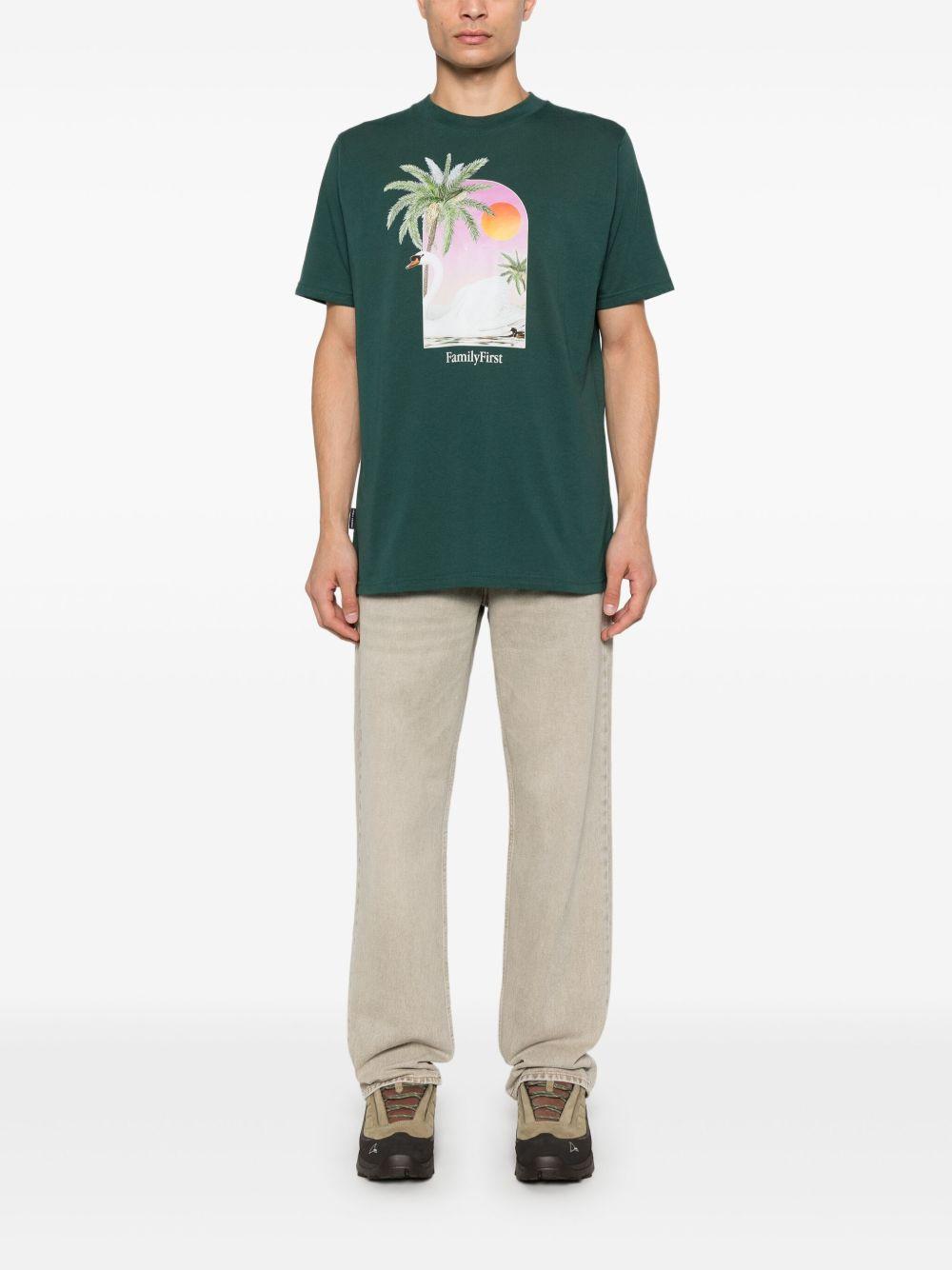 T-shirt verde stampa cigno TS2407 GR FAMILY FIRST MILANO