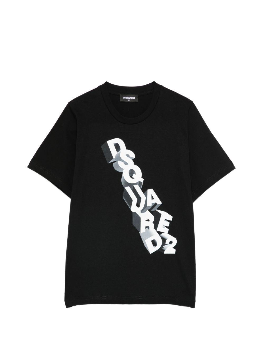 T-shirt in cotone con stampa logo DQ3302D004G DQ900 DSQUARED KIDS