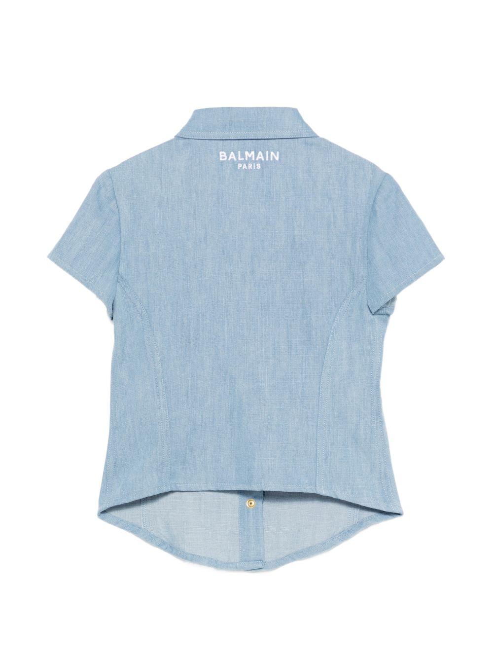 Camicia a maniche corte in denim BY5A71P0588 653BC BALMAIN KIDS