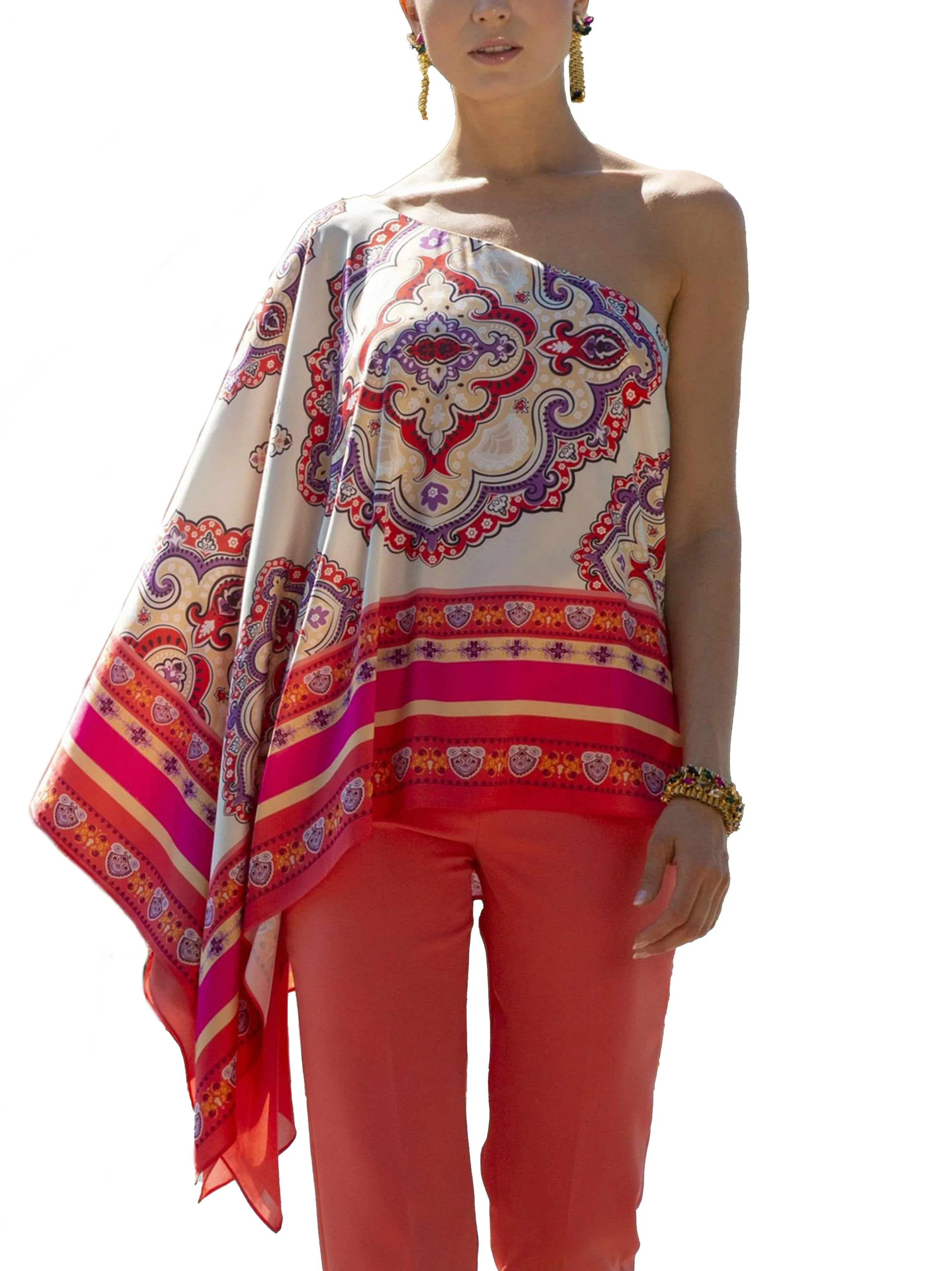 Blusa asimmetrica fantasia Camelia raso - Preludio Moda