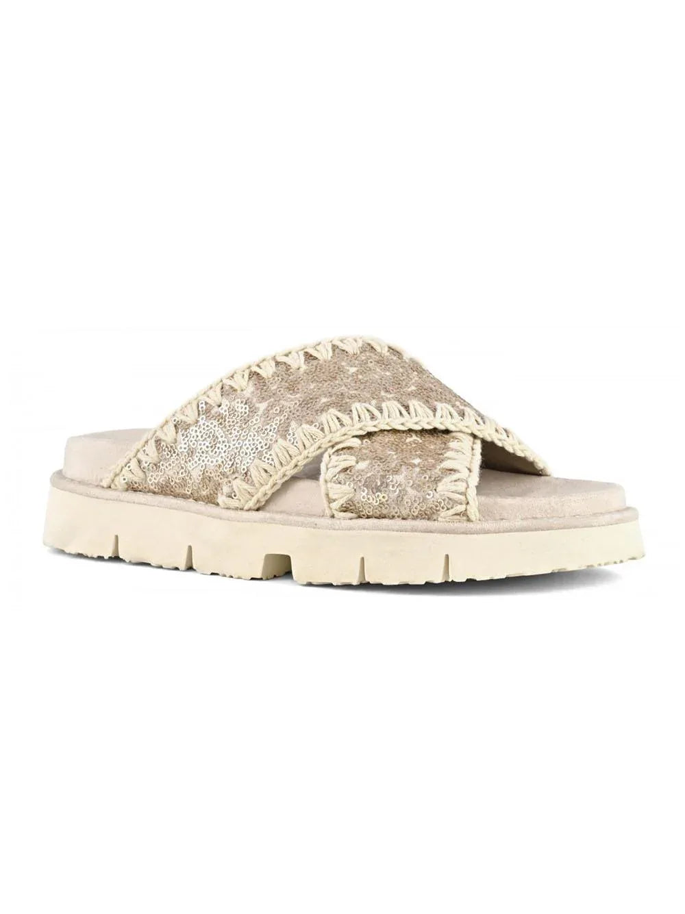 Criss-cross bio sandal microsequins rosa perlato - Preludio Moda
