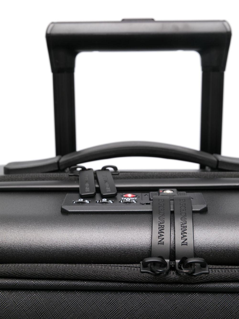 Trolley nero con logo-plaque, quattro ruote e serratura a combinazione Y4Q367Y138E 81072 EMPORIO ARMANI