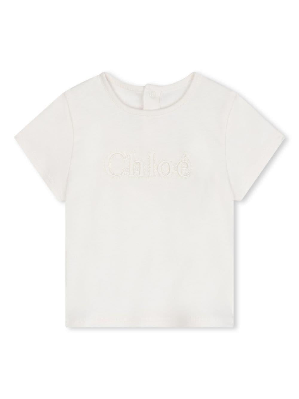 T-shirt bianca logo ricamo neonata C20305 117 CHLOE KIDS