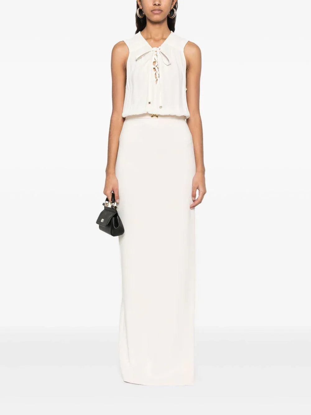 Abito in crêpe e scollo con lacci burro - Preludio Moda