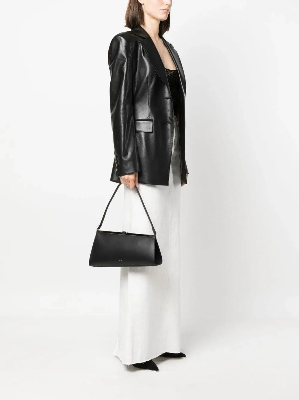 Borsa obliqua nera in pelle - Preludio Moda