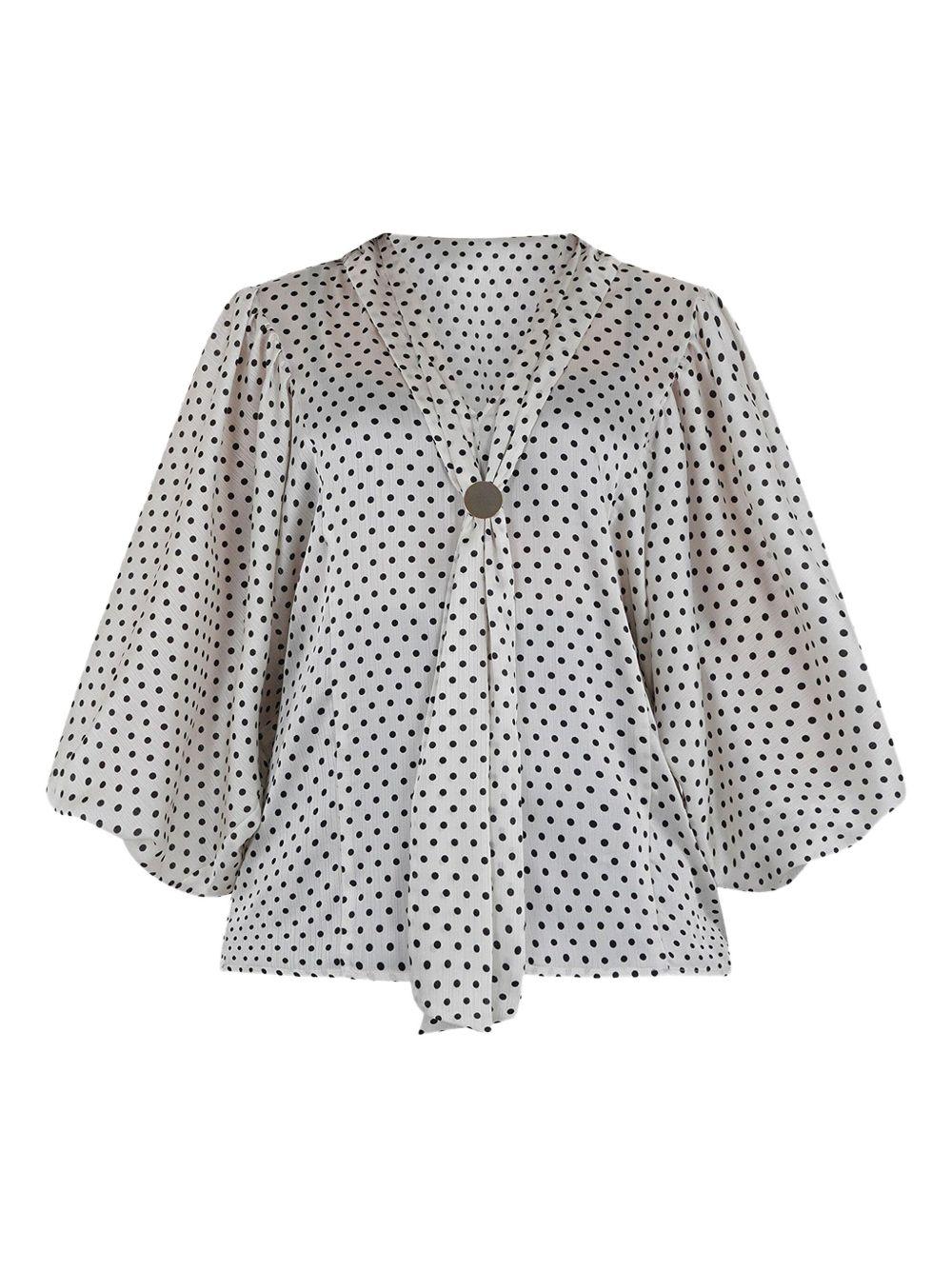 Blusa panna con fantasia pois all-over P25CPBL00101 V0359 SIMONA CORSELLINI
