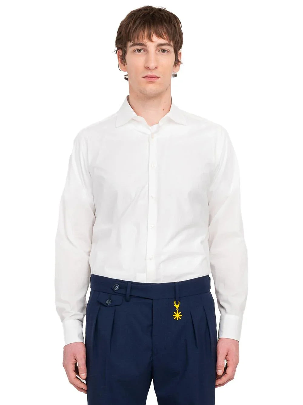 camicia button down popeline stretch bianco - Preludio Moda