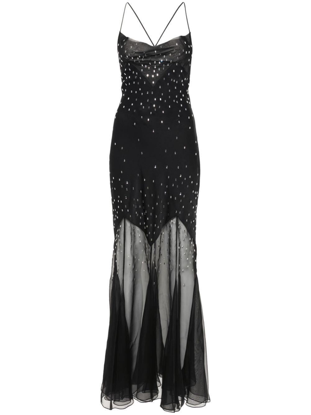 Abito lungo nero con strass 24PCRO756PO0336 P001 RABANNE