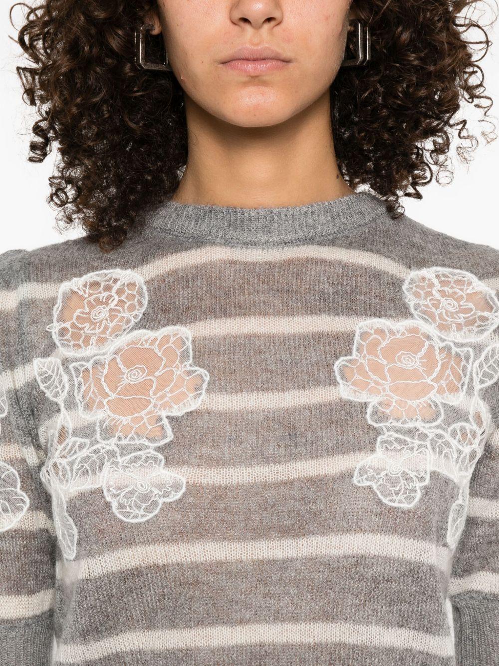 Maglione Grigio a Righe con Ricamo 252TP3251 12756 TWINSET