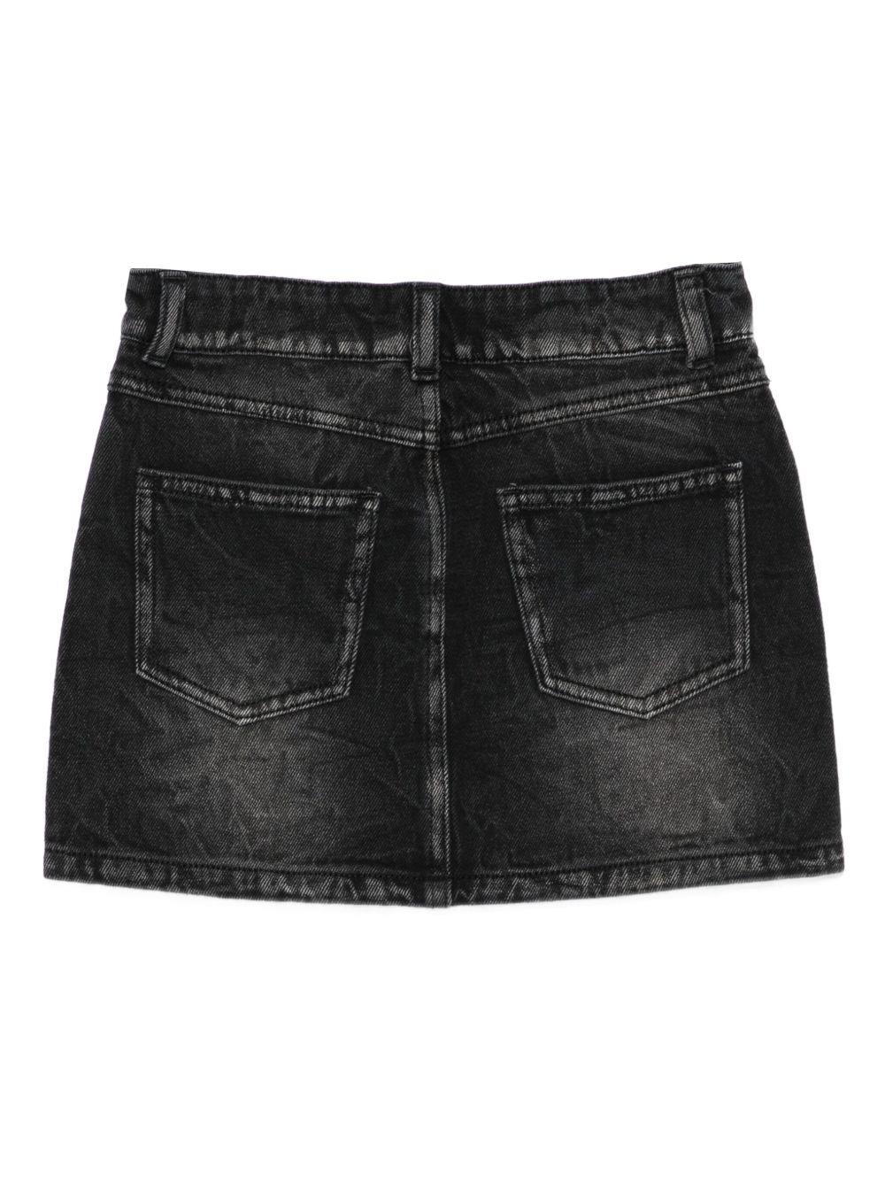 Minigonna denim nera con placca logo HDJ03ZL0E19 60129 MOSCHINO KIDS