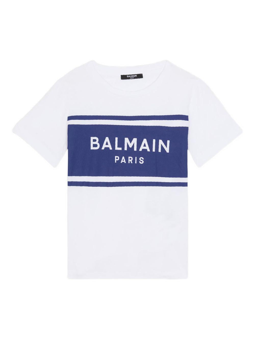 T-shirt con logo frontale BY8P11Z3672 100BL BALMAIN KIDS