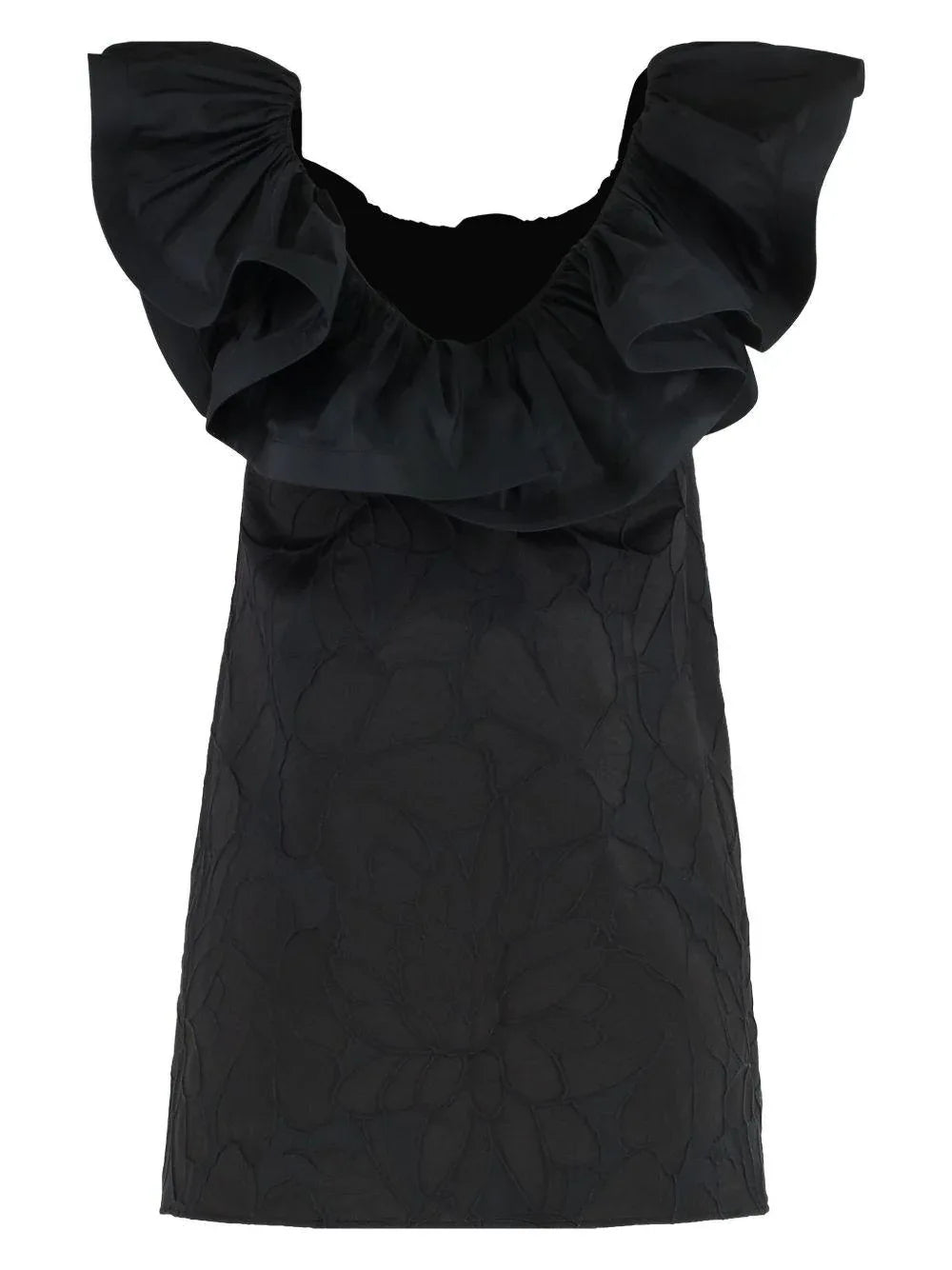 Abito in jacquard floreale con ruche - Preludio Moda