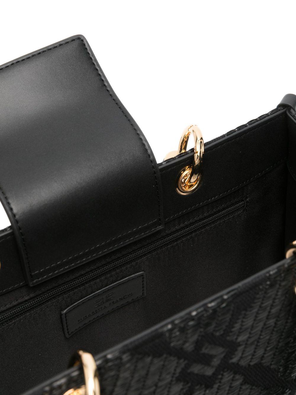 Borsa Tote media in jacquard con charms nera