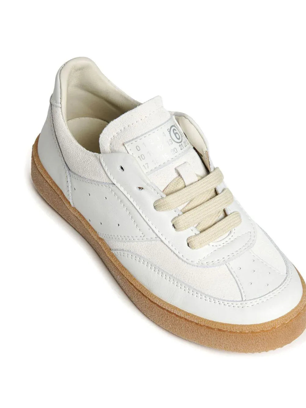 Sneakers crema a inserti linguetta logo numerico - Preludio Moda