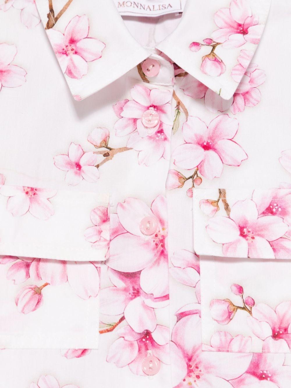 Camicia bianca e rosa stampa floreale 11E3005604 0099 MONNALISA KIDS