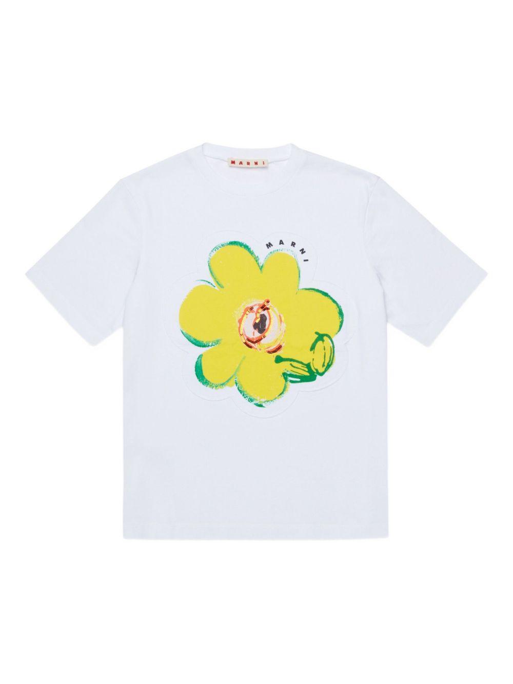 T-shirt in cotone con applicazione fiore M01672M00HZ 0M100 MARNI KIDS
