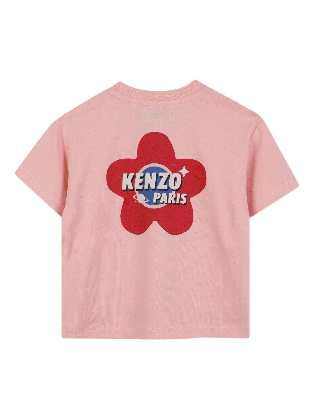 T-shirt con Stampa Logo e Motivo Floreale K61278 47H KENZO KIDS