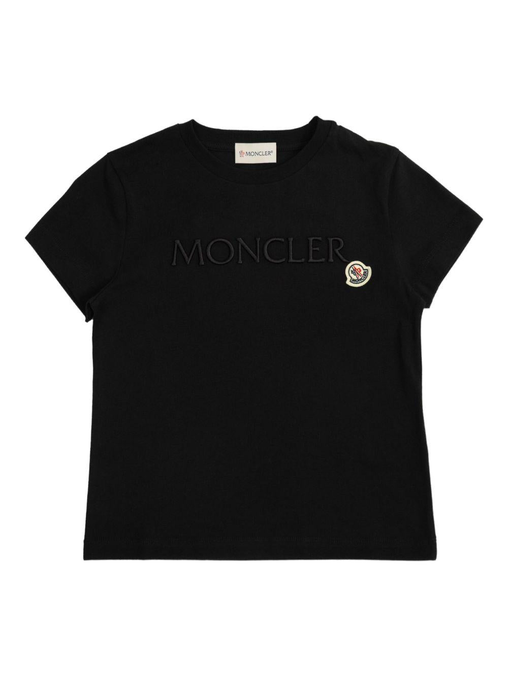 T-shirt nera logo lettering frontale 9548C0001389AT9 F99 MONCLER KIDS