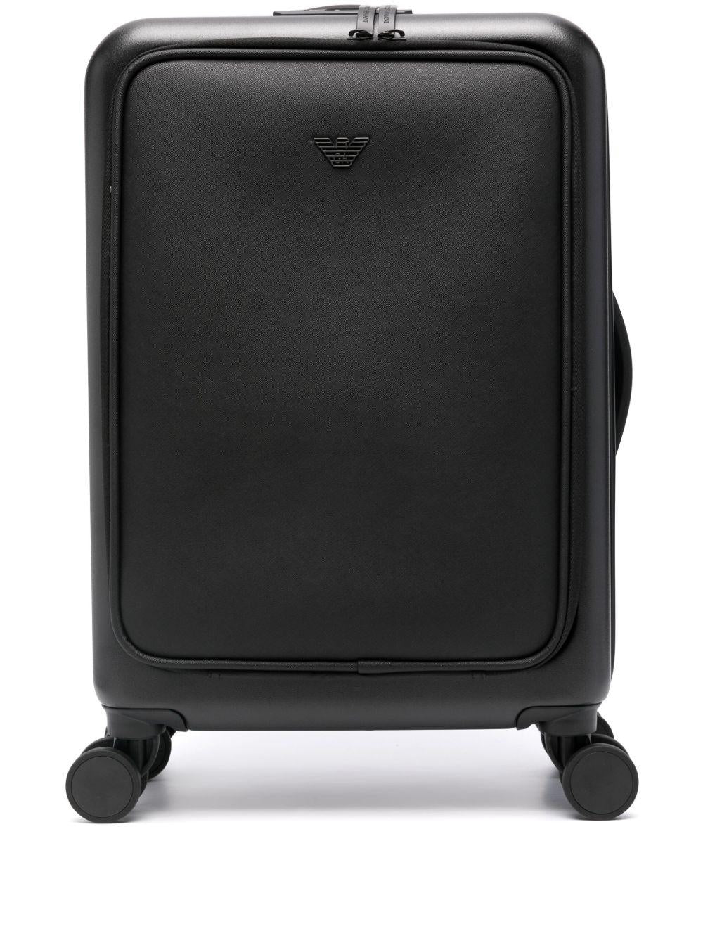 Trolley nero con logo-plaque, quattro ruote e serratura a combinazione Y4Q367Y138E 81072 EMPORIO ARMANI