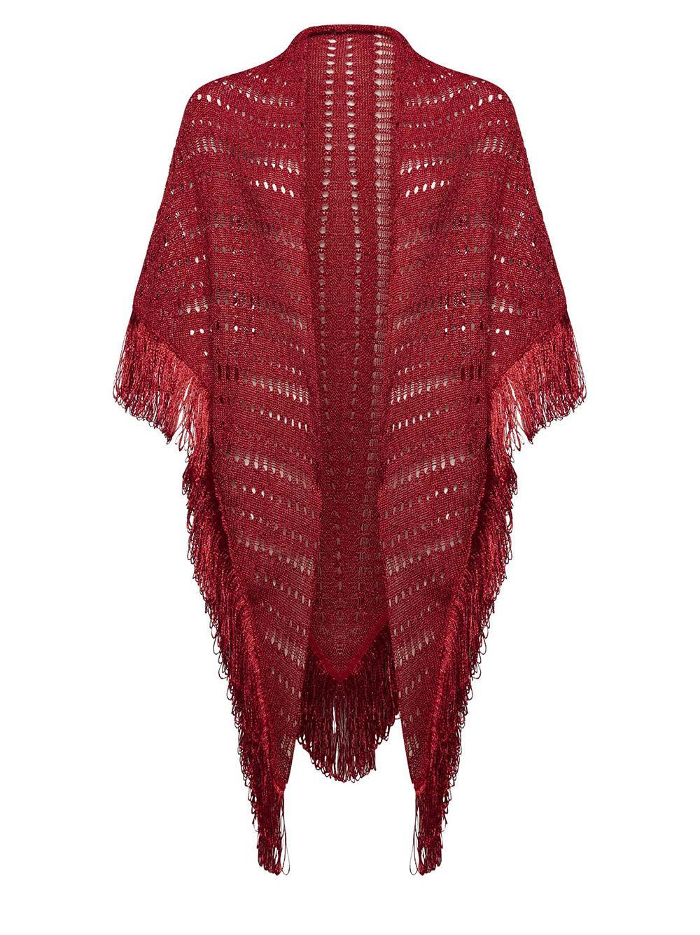 Scialle rosso in lurex maxi frange - Preludio Moda