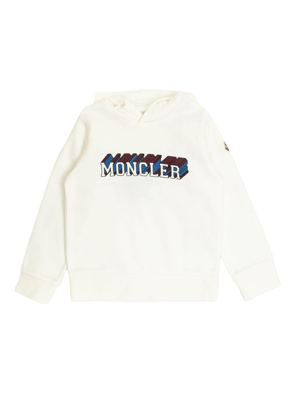 Felpa Bianca con Cappuccio e Motivo Logato K29548G00012899PS 034 MONCLER KIDS