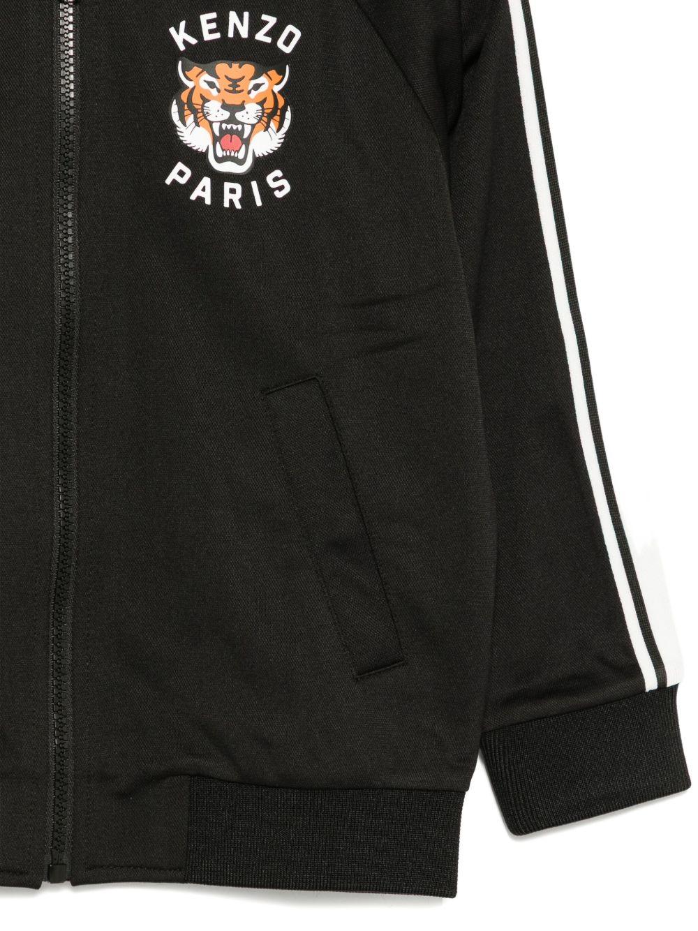 Felpa nera con ricamo e righe a contrasto K61469 095 KENZO KIDS