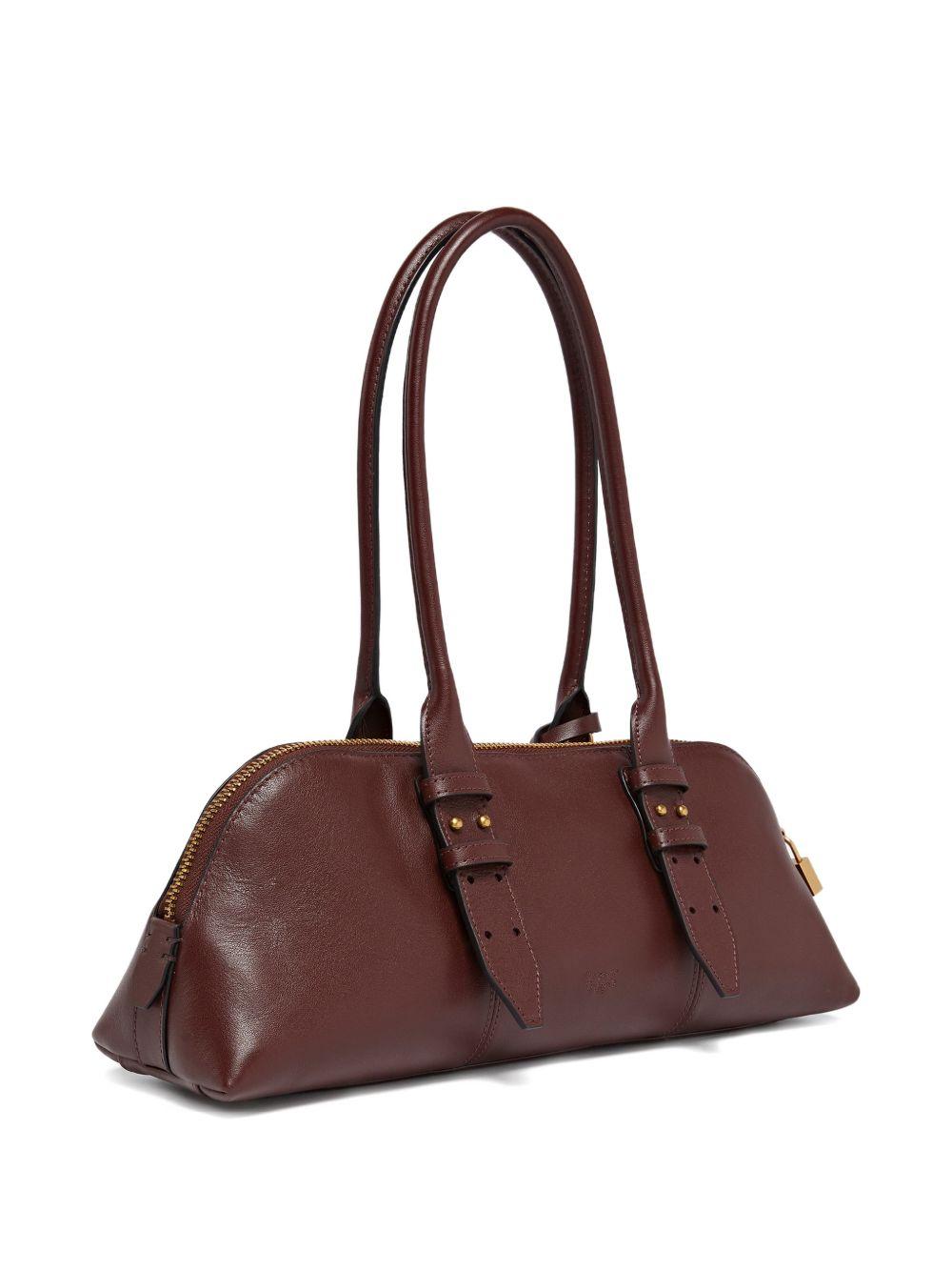 Borsa a spalla in pelle bordeaux con manici strutturati 106169A0QO R49Q PINKO