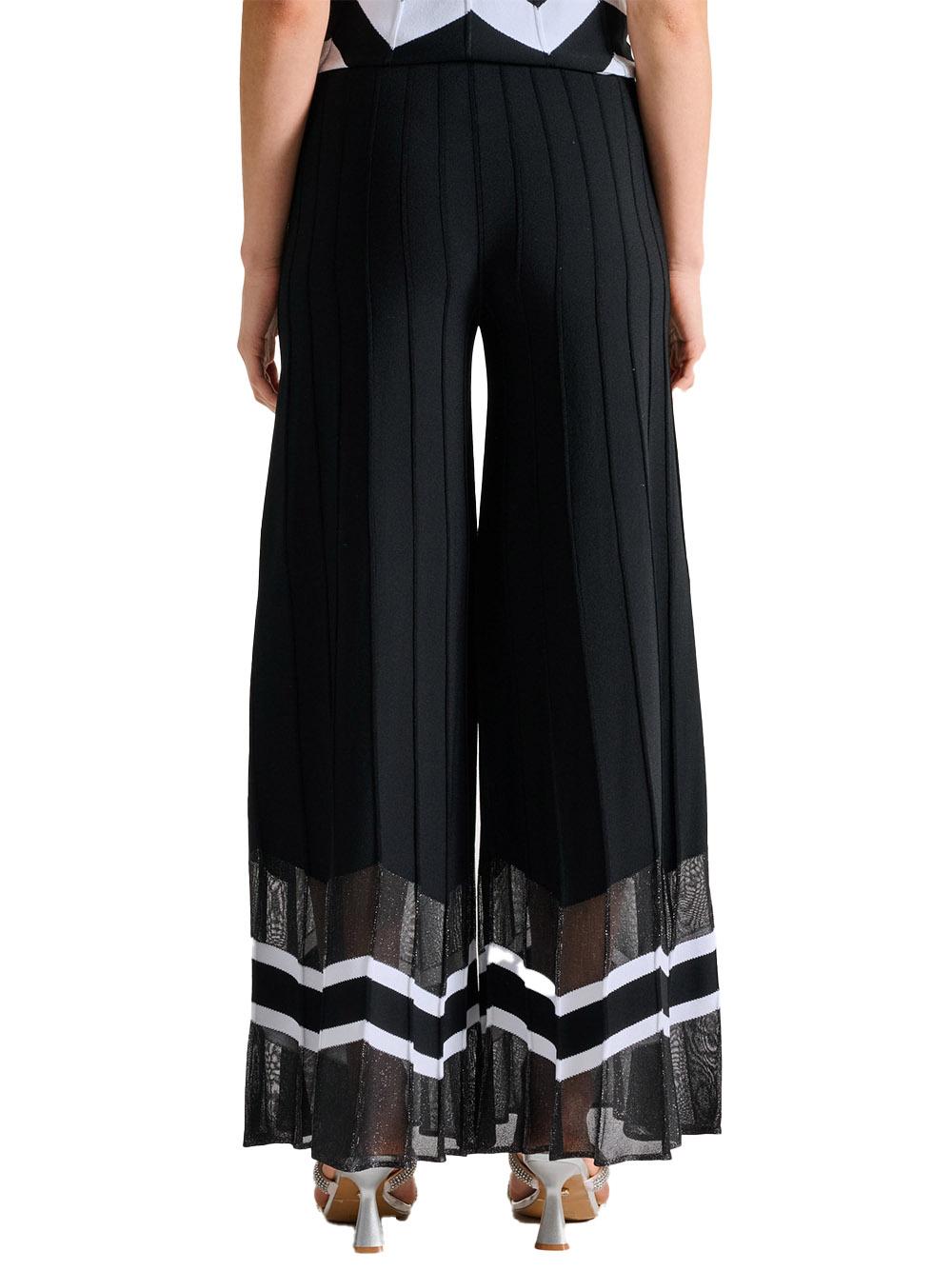 Pantalone nero a gamba ampia orlo chevron