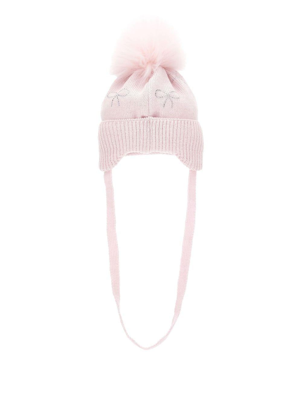 Berretto rosa in lana con strass e pompon 37F0036079 0090 MONNALISA KIDS