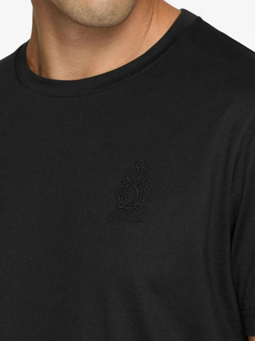 T-shirt nera mini logo ricamo tono su tono - Preludio Moda