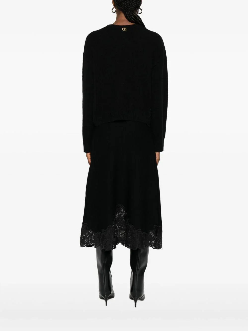 Maglione Nero con Inserto in Pizzo - Preludio Moda