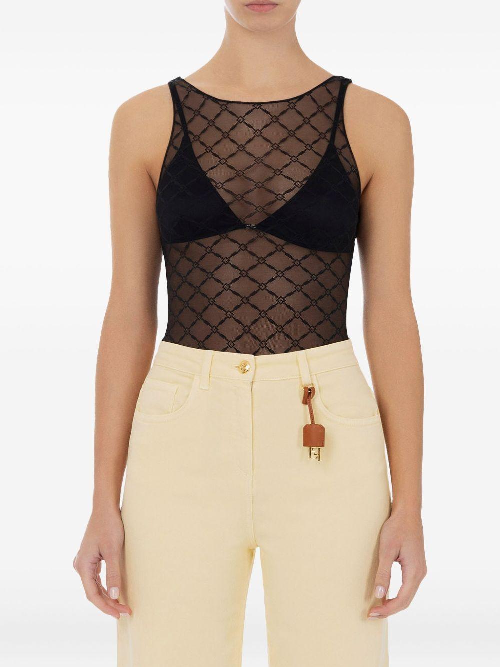 Body in tulle jacquard nero