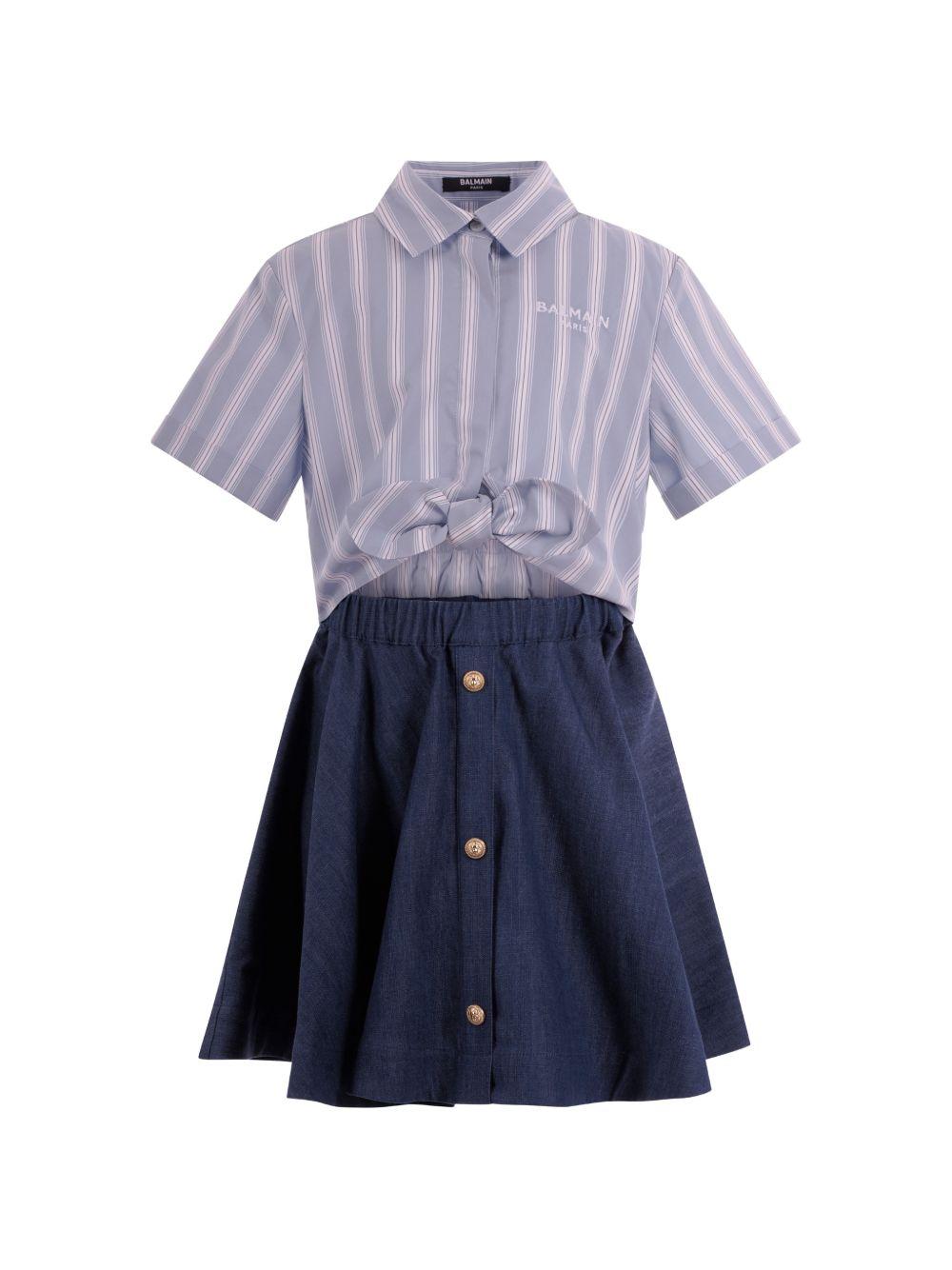 Abito con camicia a righe e gonna denim BY1C71P0588 625BC BALMAIN KIDS