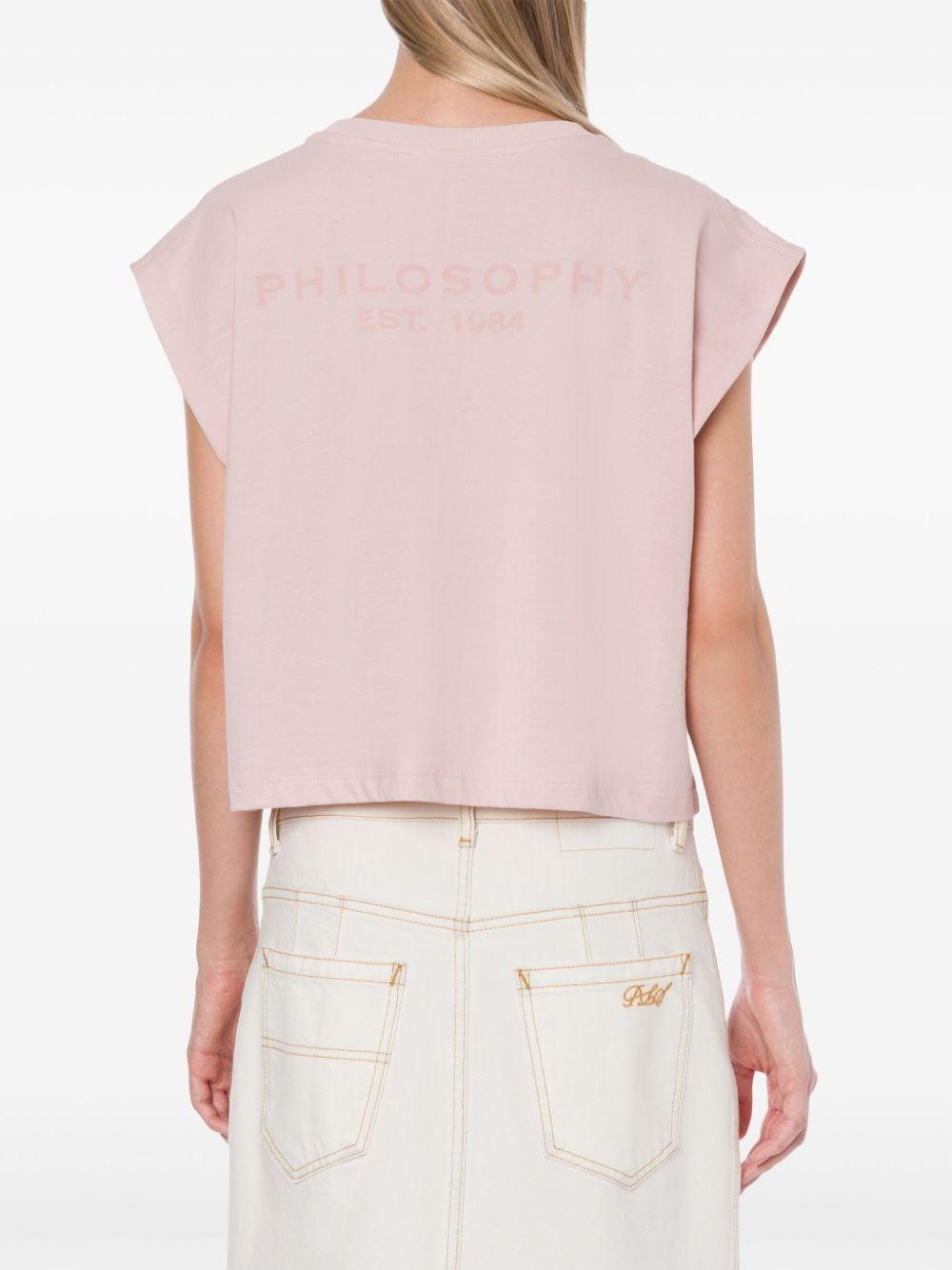 T-shirt crop rosa con strass