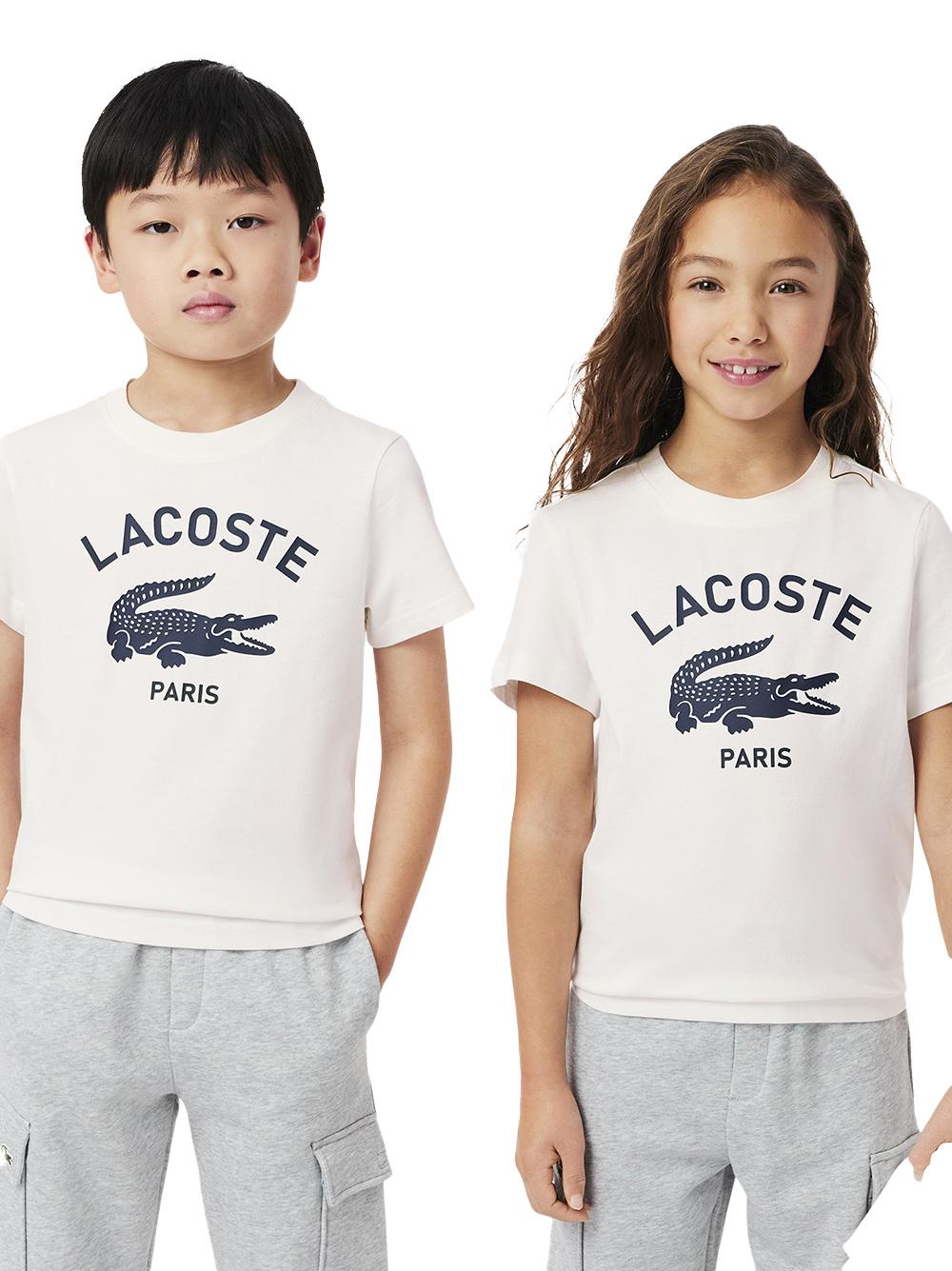 T-shirt bianca con stampa frontale logo TJ3003 70V LACOSTE KIDS